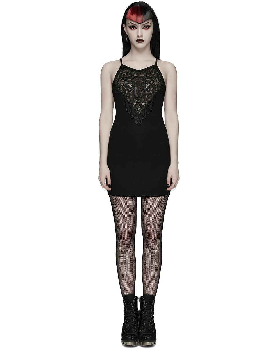 WQ-931LQF Womens Elegant Gothic Lace Applique Mini Slip Dress