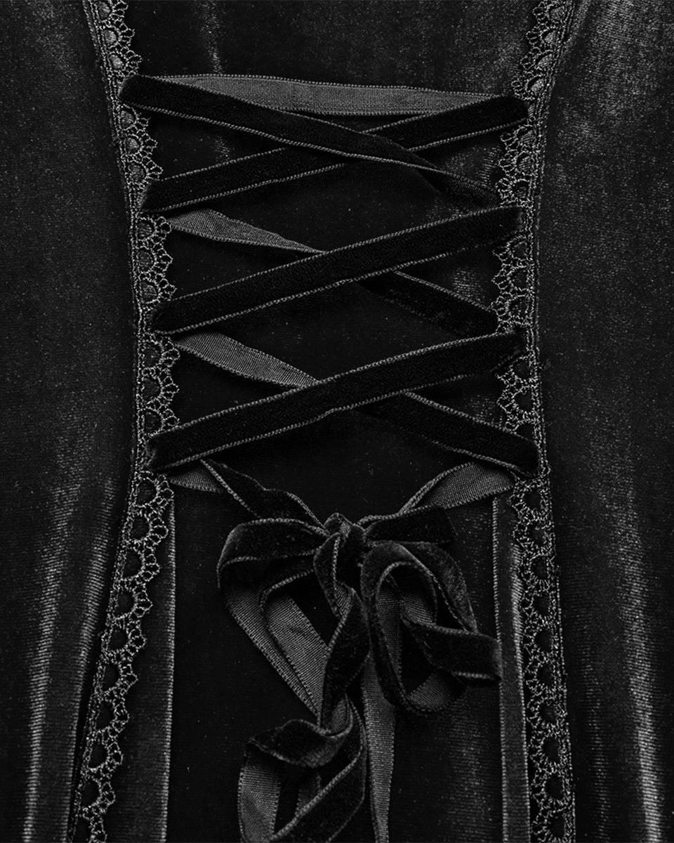 OQ-850LQF Daily Life Womens Long Gothic Velvet Applique Maxi Dress - Black