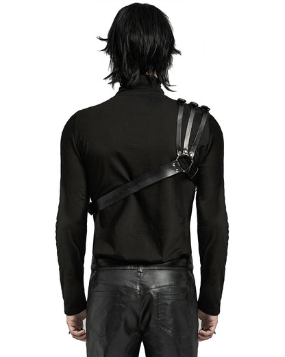 WS-636BDM-BKM Mens Apocalyptic Punk One Shoulder Strapping Harness - Faux Leather