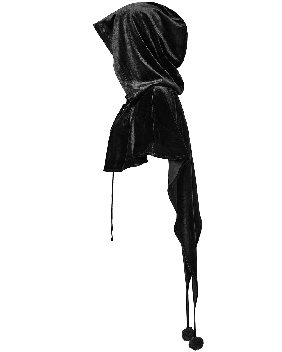 OPY-444DQF Daily Life Womens Velvet Gothic Lolita Hooded Split Tails Bolero Cape - Black