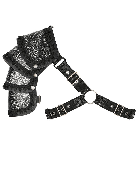 PR-S553-BKSIM Mens Imperial Gothic Gladiator Shoulder Armour Harness - Black & Silver