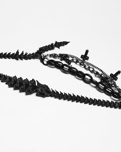 WS-886LHF Womens Apocalyptic Gothic Dragon Bone Skull Necklace