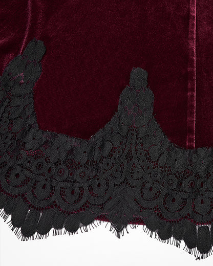 PR-OQ-844BQF-RDF Daily Life Womens Long Gothic Velvet Ruched Split Waist Skirt - Red