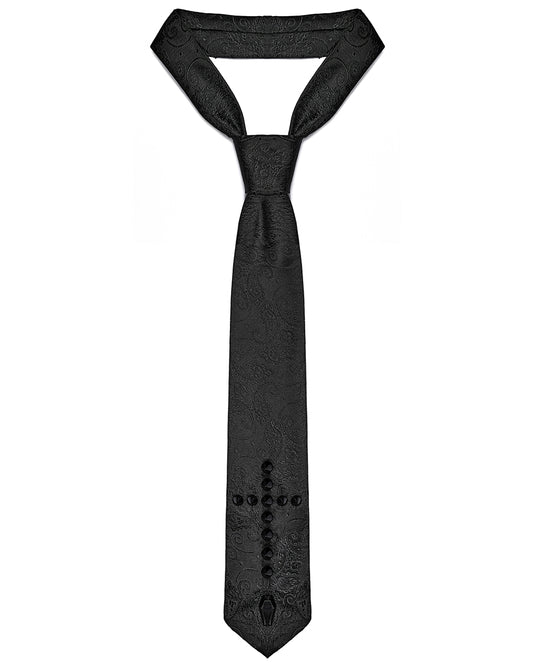PR-WS-555LHM-BKM Mens Gothic Jacquard Studded Crucifix Neck Tie