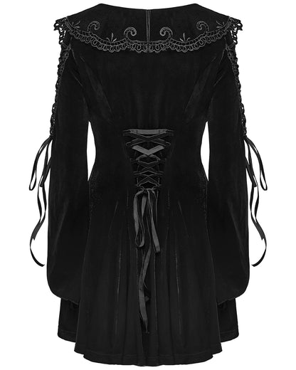 WQ-770DQF Womens Gothic Velvet Mini Dress With Oversize Embellished Collar - Black