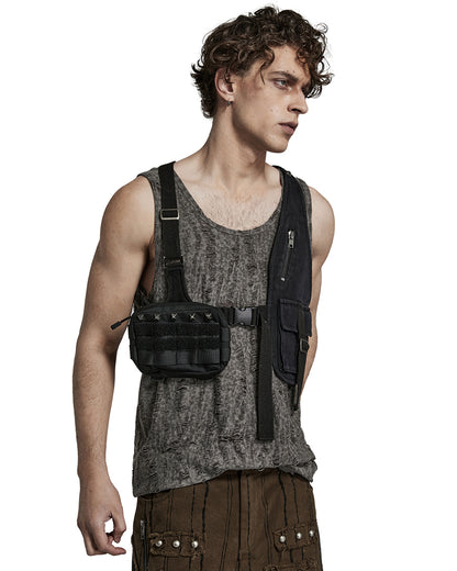 PR-Y1517-BKM Mens Tactical Apocalyptic Gothic Utility Pocket Harness Top