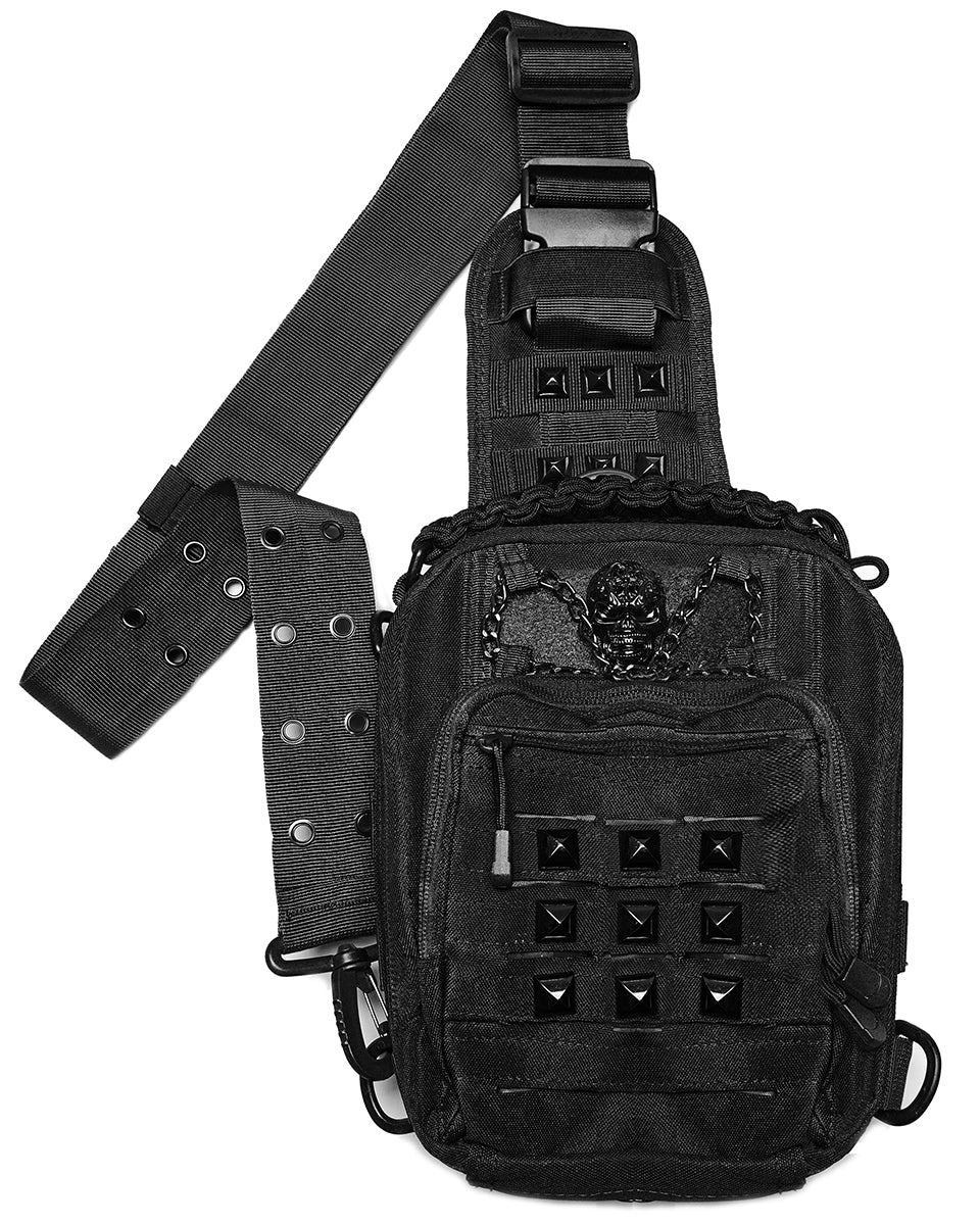Mens Apocalyptic Gothic Studded Skull Cross Body Backpack Bag