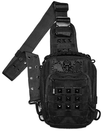 Mens Apocalyptic Gothic Studded Skull Cross Body Backpack Bag