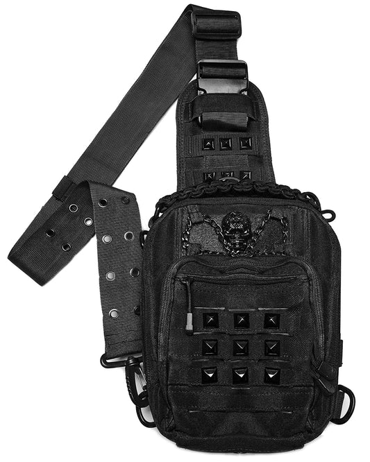 Mens Apocalyptic Gothic Studded Skull Cross Body Backpack Bag