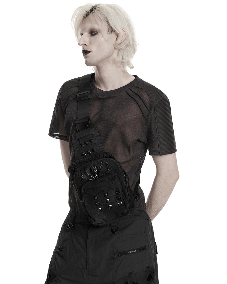 Mens Apocalyptic Gothic Studded Skull Cross Body Backpack Bag