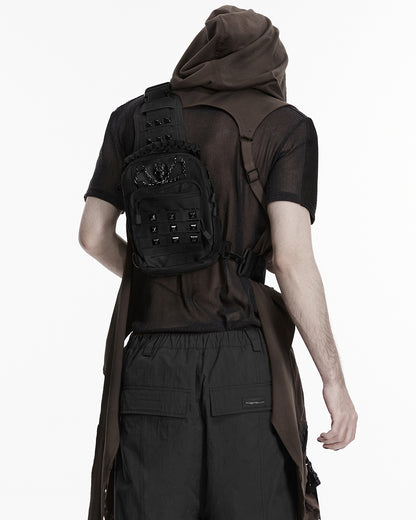 Mens Apocalyptic Gothic Studded Skull Cross Body Backpack Bag