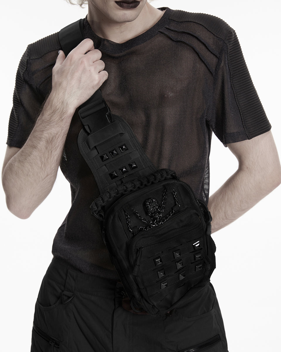Mens Apocalyptic Gothic Studded Skull Cross Body Backpack Bag