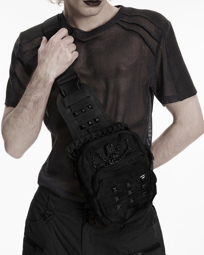 Mens Apocalyptic Gothic Studded Skull Cross Body Backpack Bag