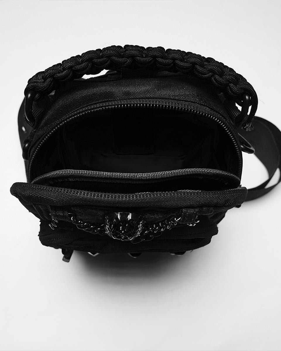 Mens Apocalyptic Gothic Studded Skull Cross Body Backpack Bag