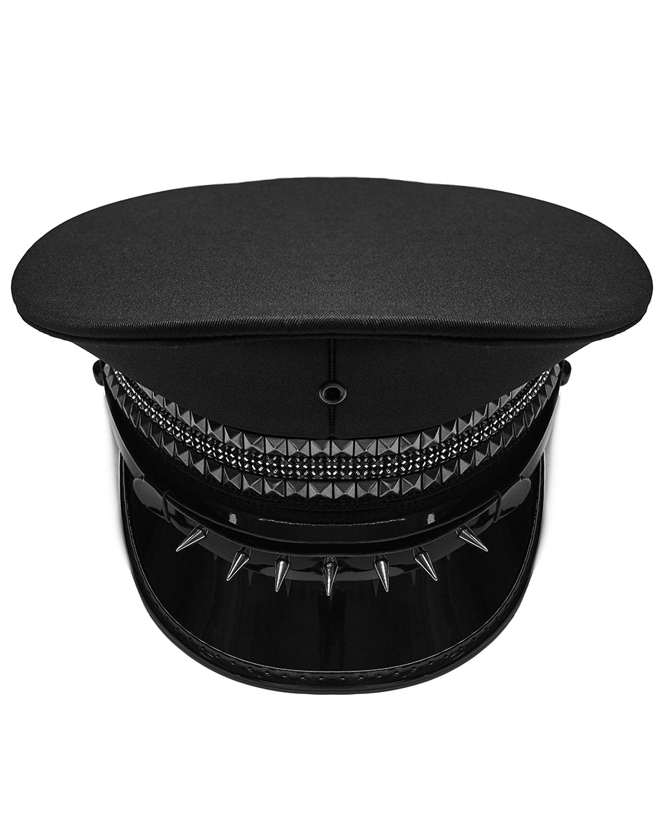 Mens Gothic Cyberpunk Studded Military Cap Hat