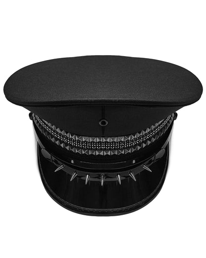 Mens Gothic Cyberpunk Studded Military Cap Hat