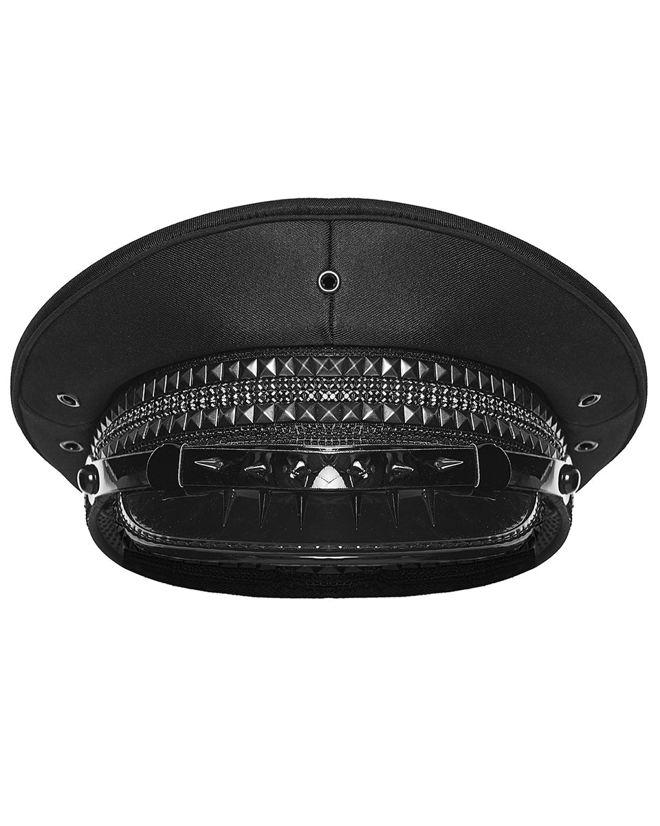 Mens Gothic Cyberpunk Studded Military Cap Hat