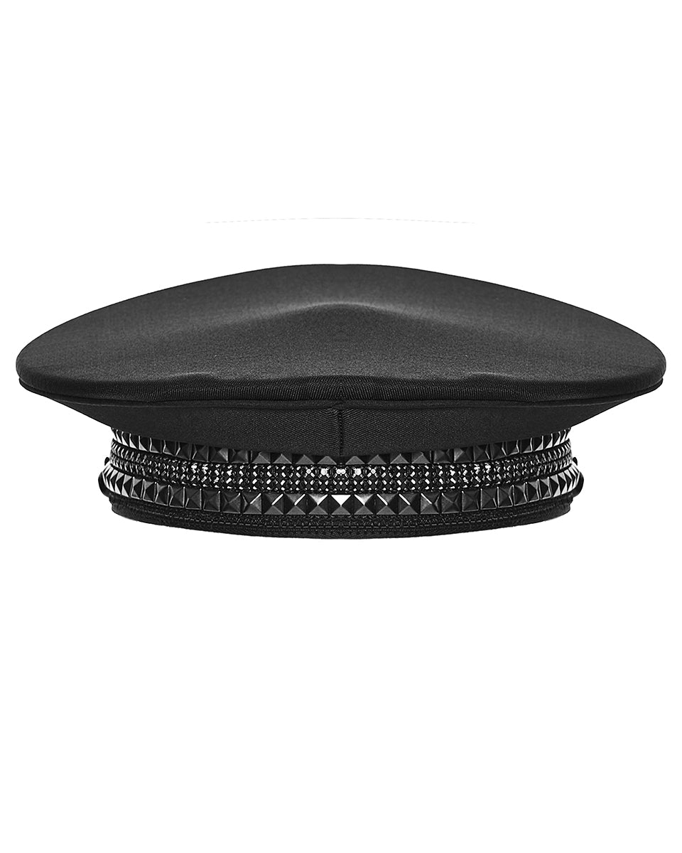 Mens Gothic Cyberpunk Studded Military Cap Hat