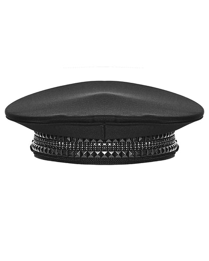 Mens Gothic Cyberpunk Studded Military Cap Hat