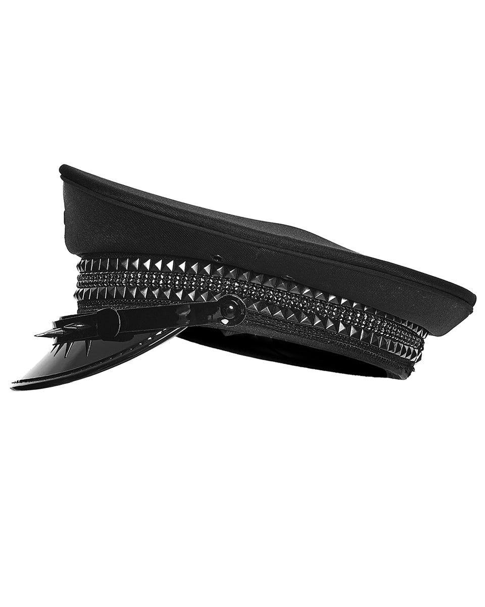 Mens Gothic Cyberpunk Studded Military Cap Hat