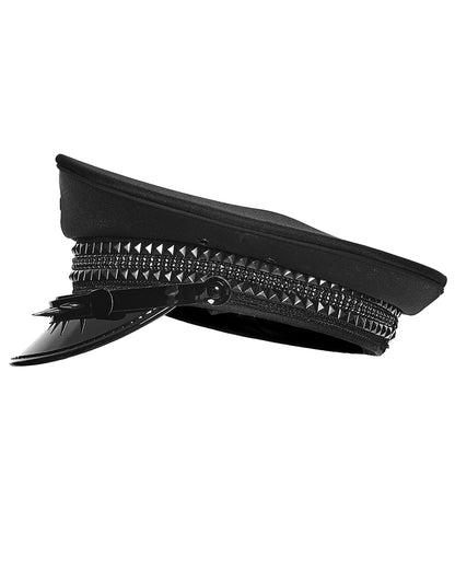 Mens Gothic Cyberpunk Studded Military Cap Hat