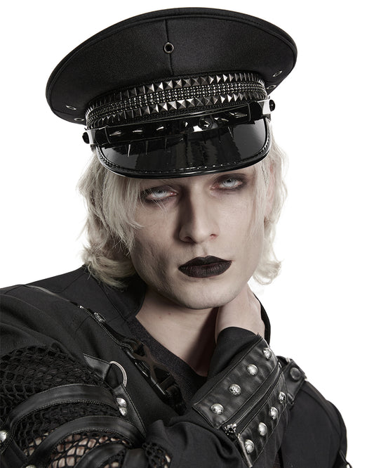 Mens Gothic Cyberpunk Studded Military Cap Hat