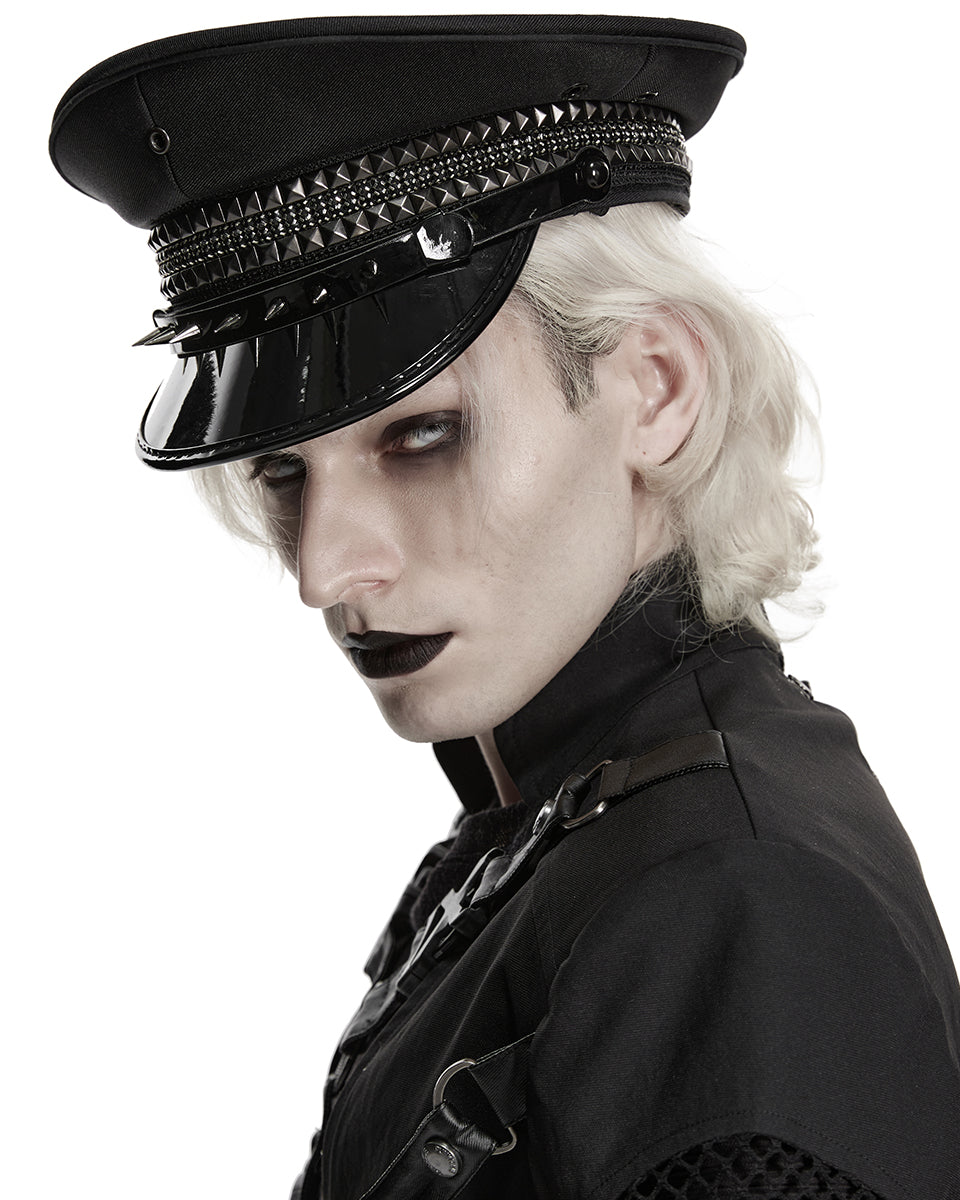 Mens Gothic Cyberpunk Studded Military Cap Hat
