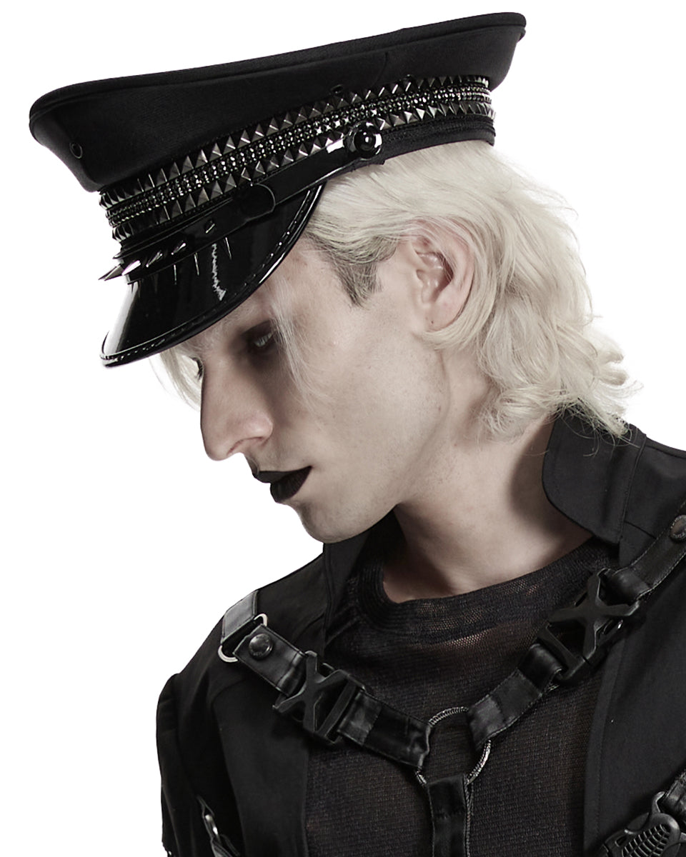 Mens Gothic Cyberpunk Studded Military Cap Hat