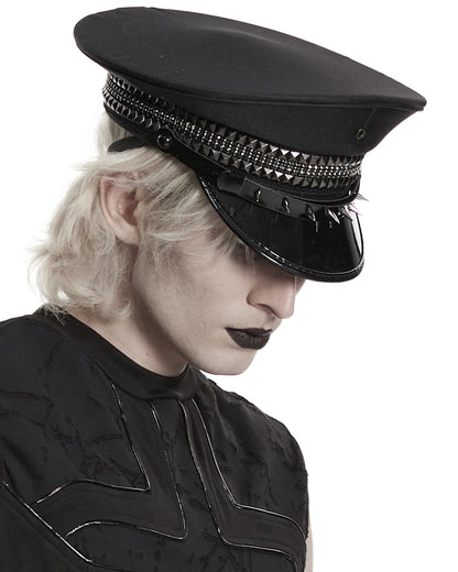 Mens Gothic Cyberpunk Studded Military Cap Hat