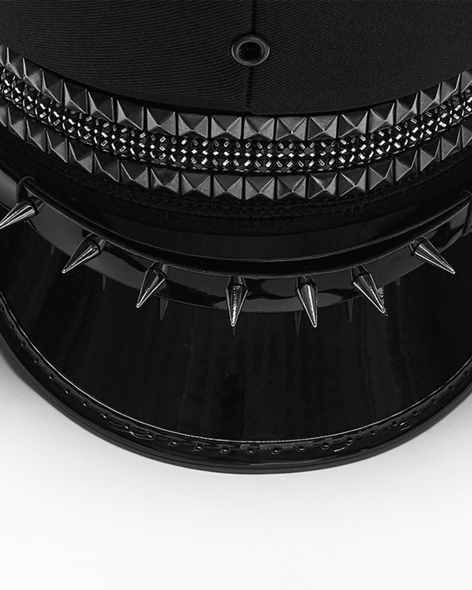 Mens Gothic Cyberpunk Studded Military Cap Hat