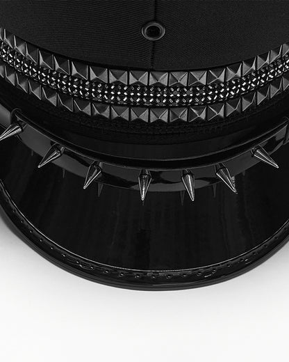 Mens Gothic Cyberpunk Studded Military Cap Hat