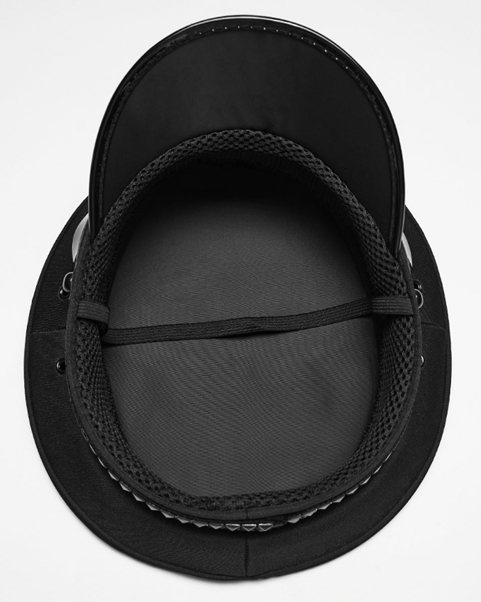 Mens Gothic Cyberpunk Studded Military Cap Hat