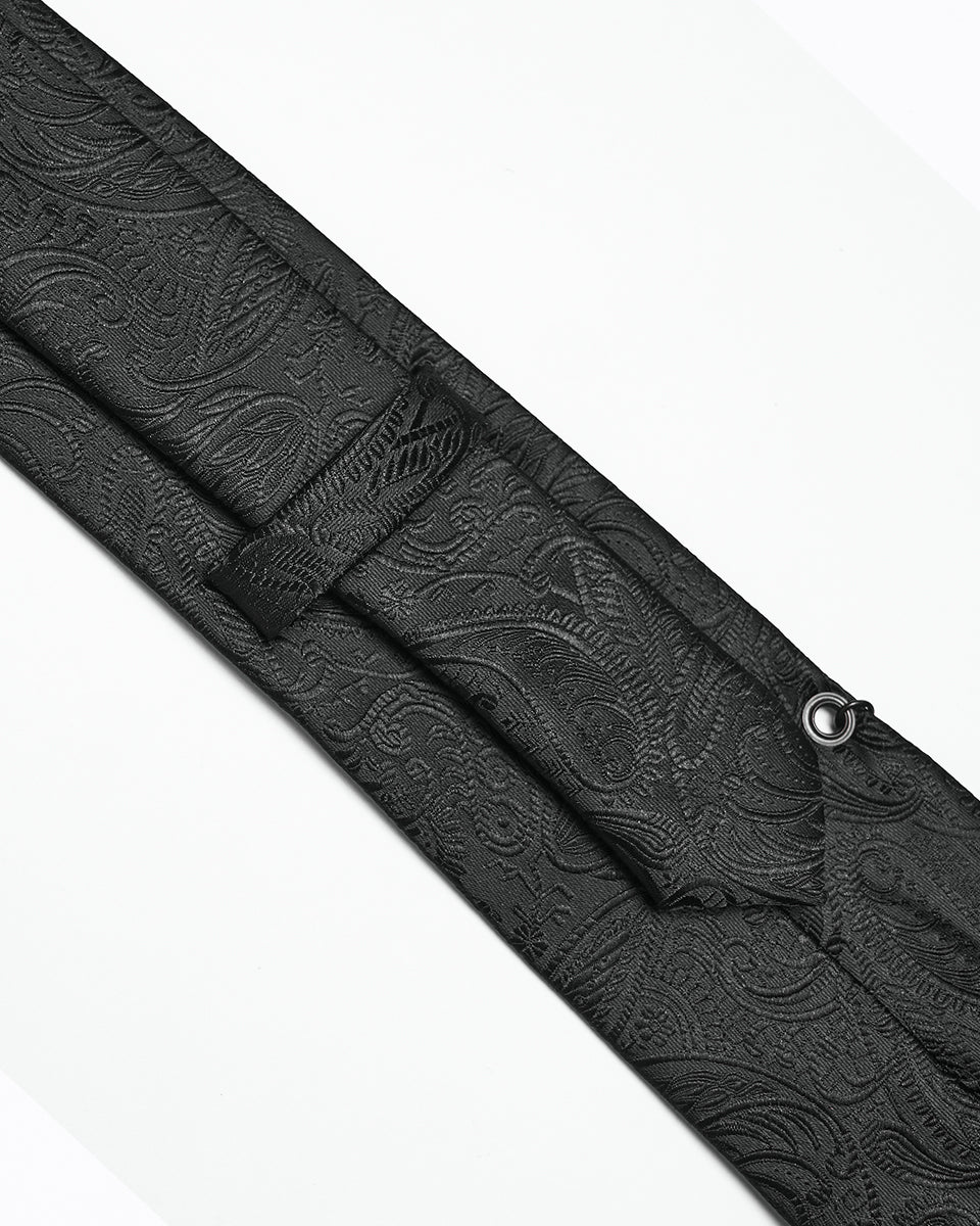 Mens Dark Gothic Paisley Jacquard Rose Neck Tie - Black & Red