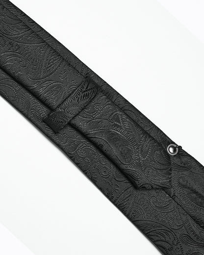 Mens Dark Gothic Paisley Jacquard Rose Neck Tie - Black & Red