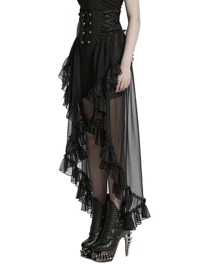 WQ-845BQF-BKF Womens Long Romantic Gothic Layered Chiffon Corset Skirt