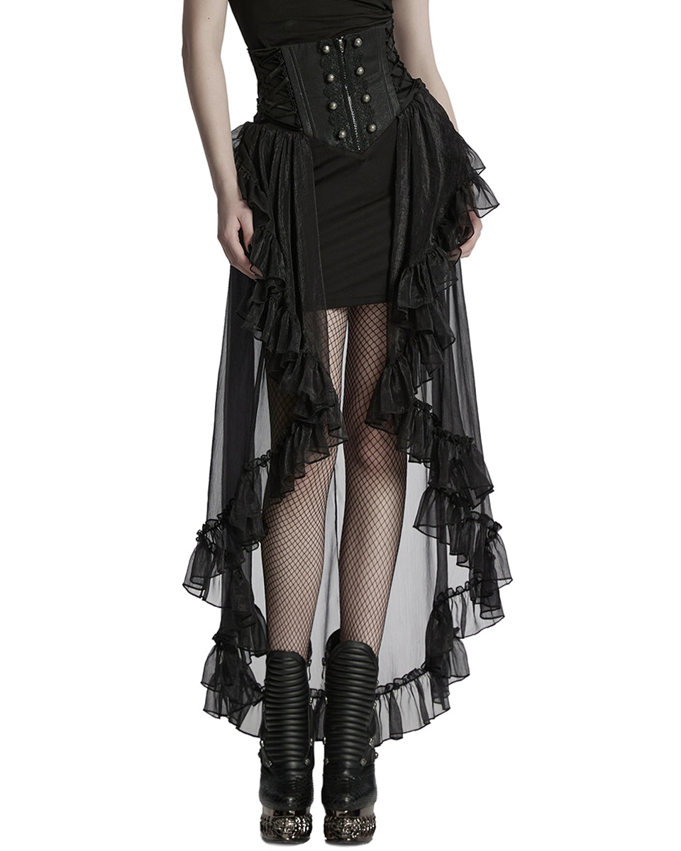 WQ-845BQF-BKF Womens Long Romantic Gothic Layered Chiffon Corset Skirt