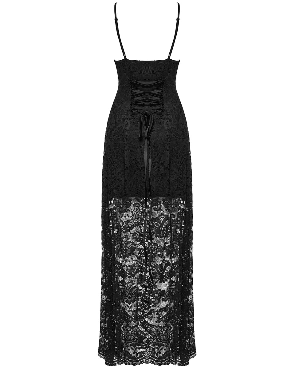 OQ-820LQF Daily Life Long Gothic Rose Lace Side Split Maxi Dress
