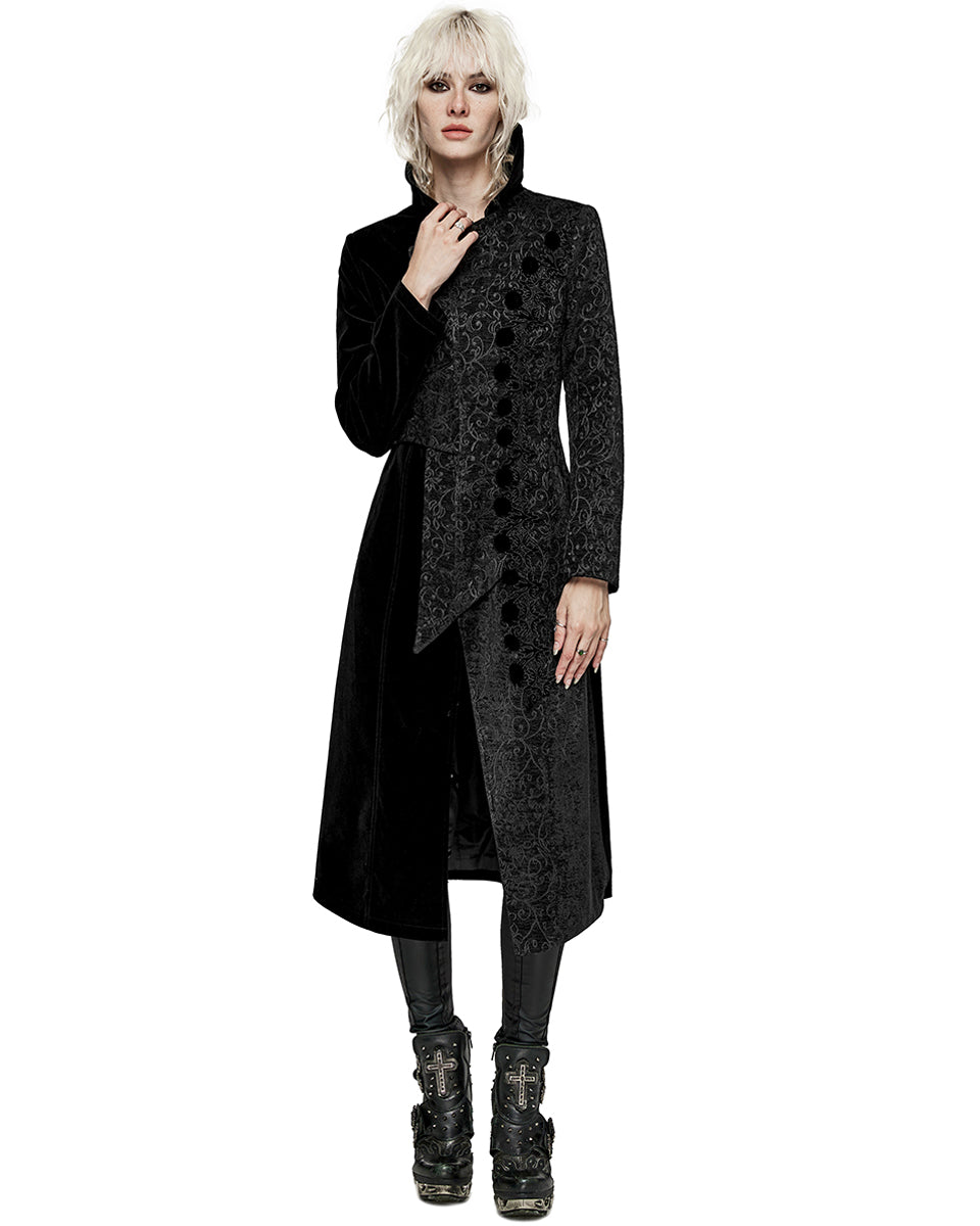 PR-WY-1530XCF-BKF Womens Avant Gothic Asymmetric Velvet Coat