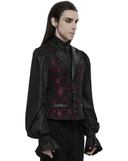 WY-1698MJM Mens Dark Gothic Jacquard Waistcoat Vest - Red & Black