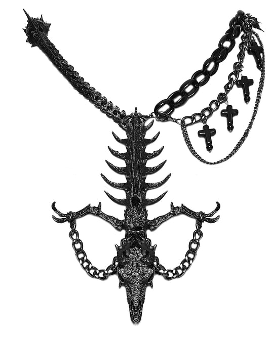 WS-886LHF Womens Apocalyptic Gothic Dragon Bone Skull Necklace