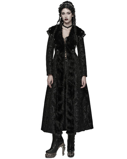 WY-1808XCF Womens Long Gothic Aristocrat Jacquard & Faux Fur Winter Coat