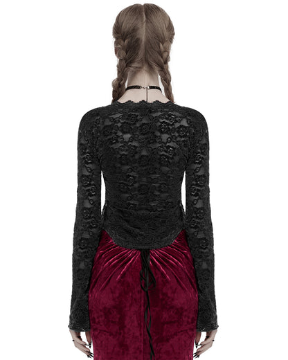 OT-1014TCF-BKF Womens Elegant Floral Lace V-Neck Top - Black