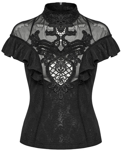 WT-1004TDF-BKF Womens Elegant Gothic Floral Lace Applique Blouse Top