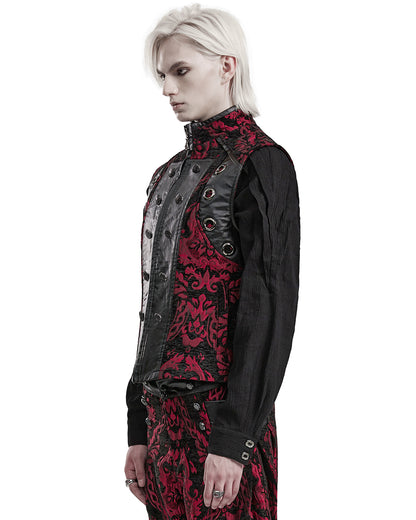 PR-WY-1489MJM-BKRDM Mens Gothic Regency Damask Tapestry Waistcoat Vest - Black & Red