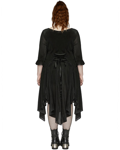 DQ-749LQF Plus Size Womens Gothic Witch Irregular Mesh Midi Dress