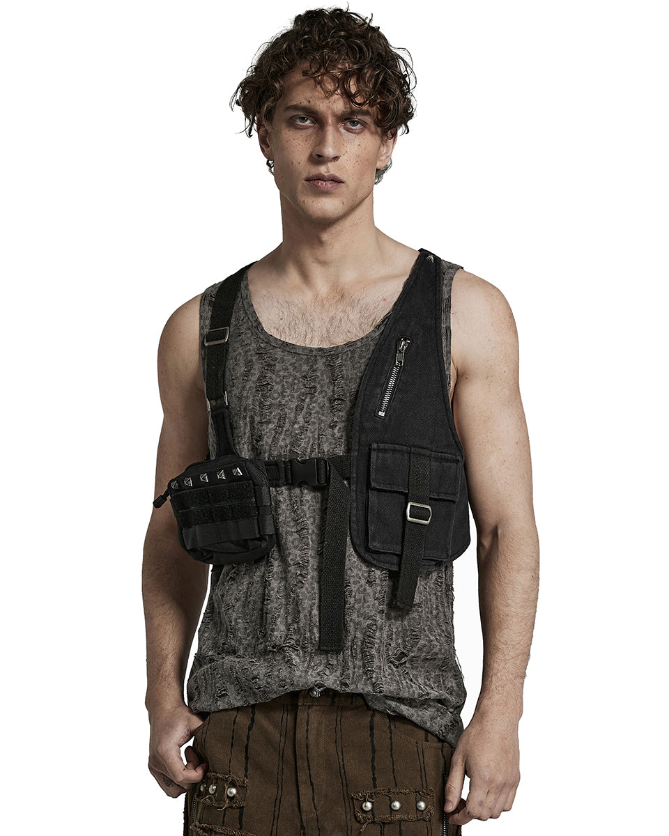 PR-Y1517-BKM Mens Tactical Apocalyptic Gothic Utility Pocket Harness Top