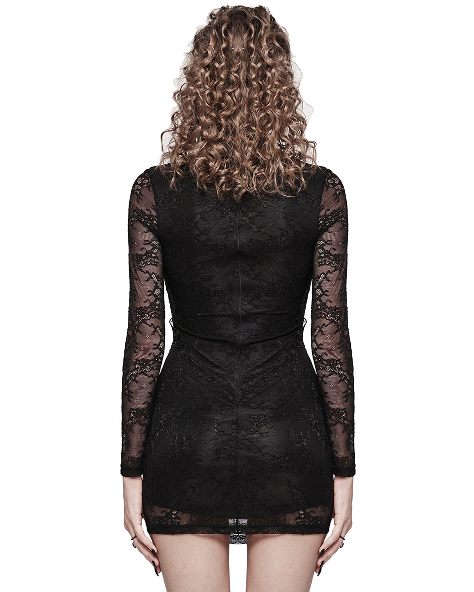 WQ-698LQF-BKF Daily Life Elegant Gothic Lace Applique Mini Dress