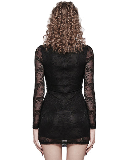 WQ-698LQF-BKF Daily Life Elegant Gothic Lace Applique Mini Dress