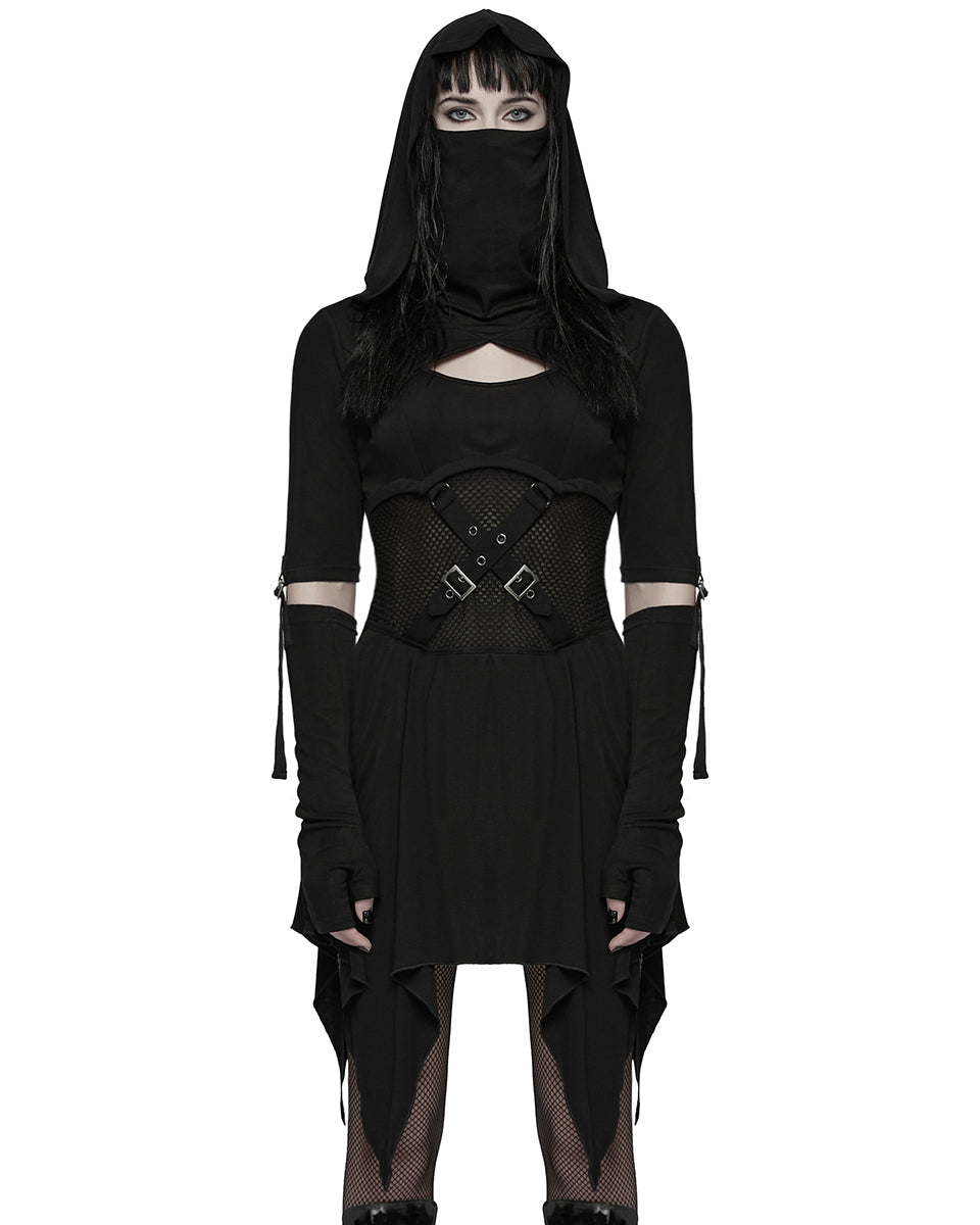 WQ-902LQF Womens Apocalyptic Gothic Hooded Mini Dress