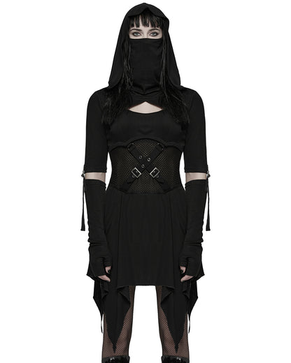 WQ-902LQF Womens Apocalyptic Gothic Hooded Mini Dress